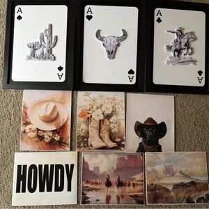 3D Western Cowboy Wall Art Set Of 3 Bull Skull Cowboy Cactus 12x16in Wood Frame